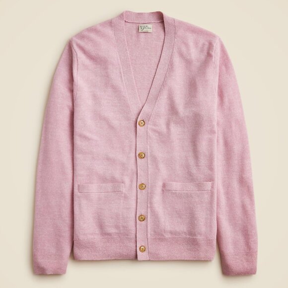J Crew Sweater Mens Large Cashmere Linen Soft Rose Pink Cardigan - Picture 1 of 6